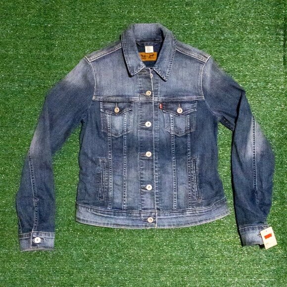LEVIS TRUCKER JACKET WOMENS BUTTON UP LIGHT BLUE DENIM WASHED RETRO SIZE MED - Picture 1 of 7